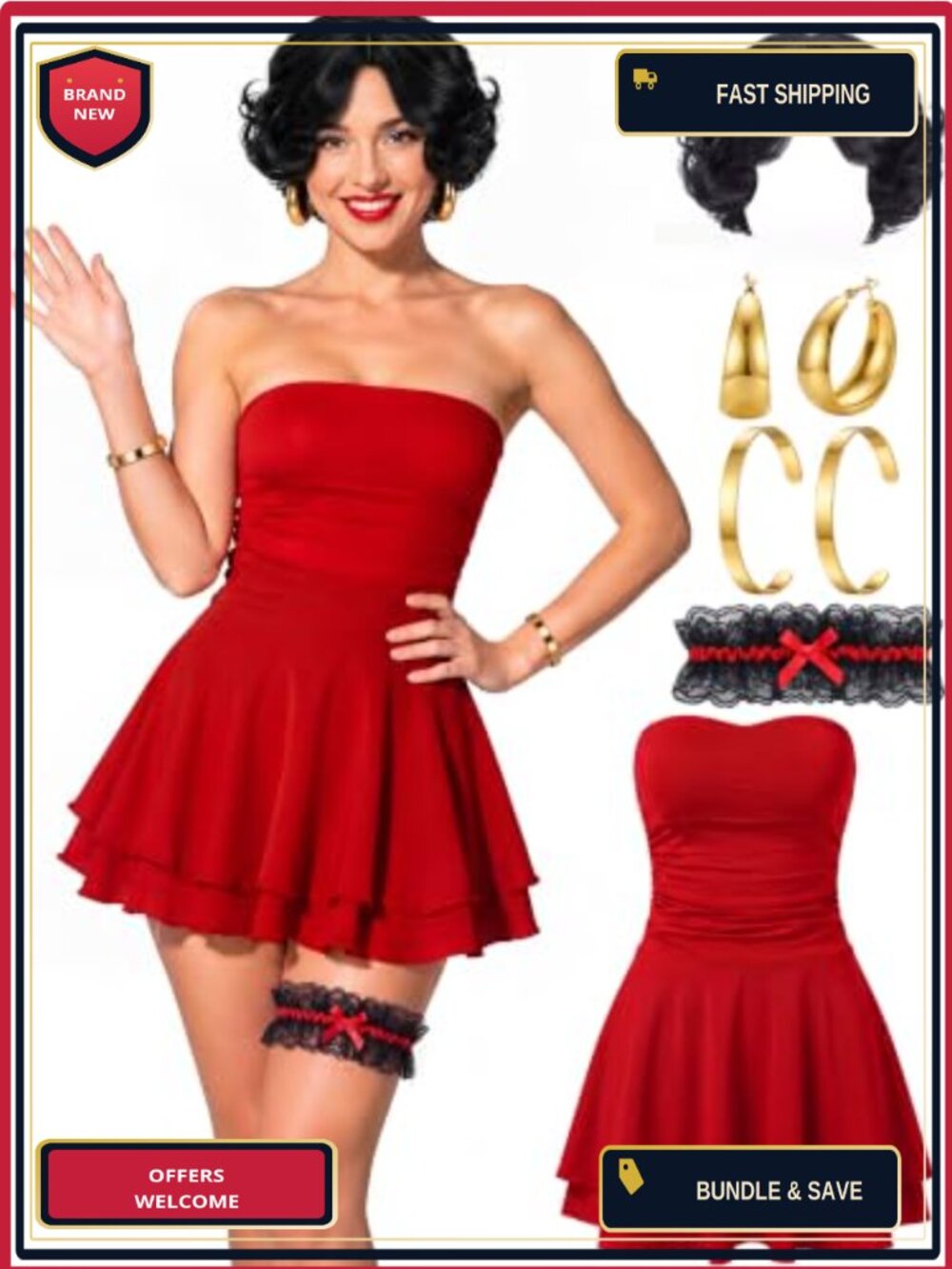 Liitrsh 5 Pack Halloween Flapper Costume Set 20s 30s Vintage Dress Wig